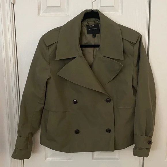 Banana Republic Olive Green Women's oversized cropped trench Jacket - Picture 4 of 11